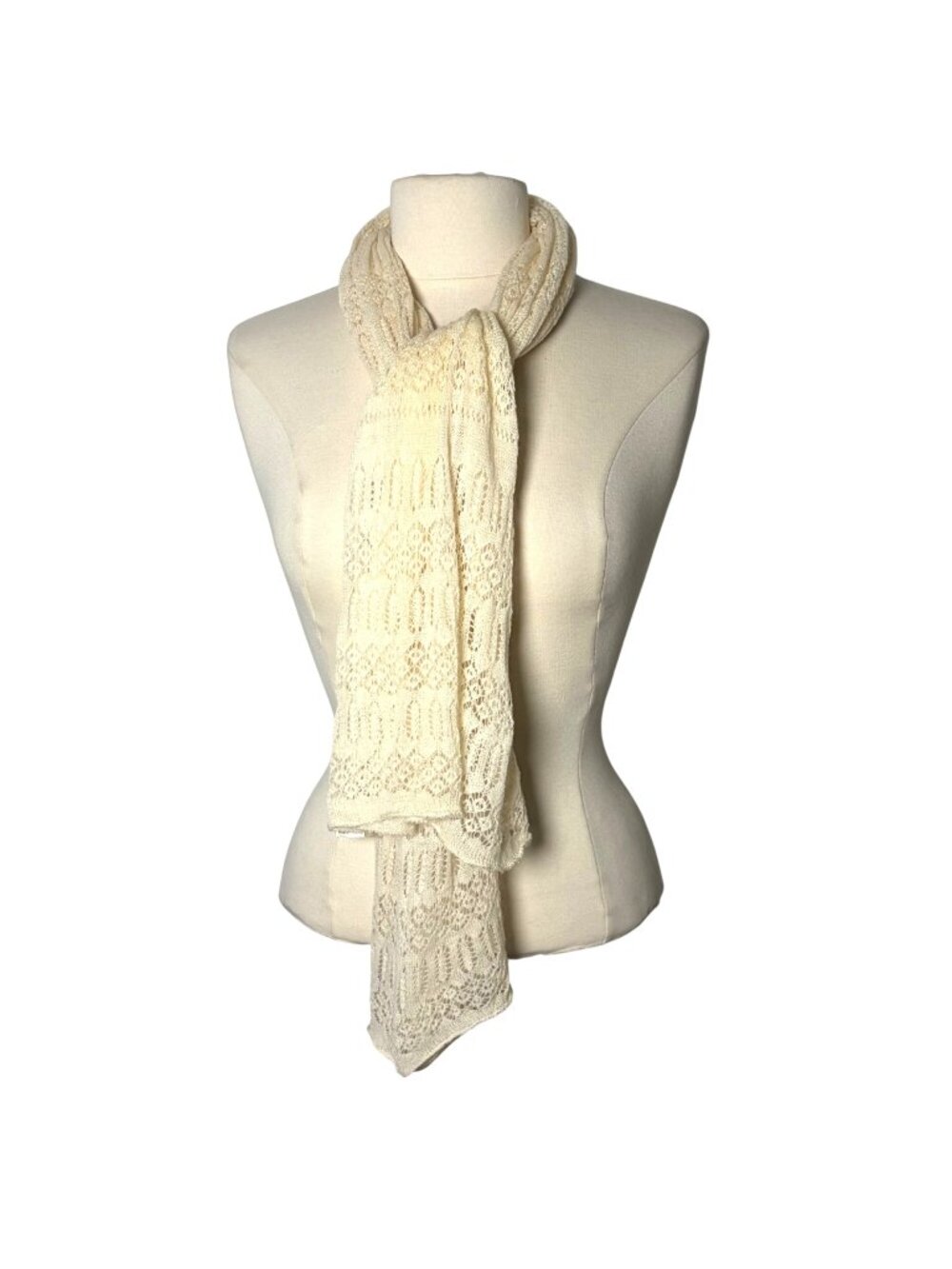 Vintage Lace Crochet Style Ivory Wool Scarf Triminghams Bermuda Made in England